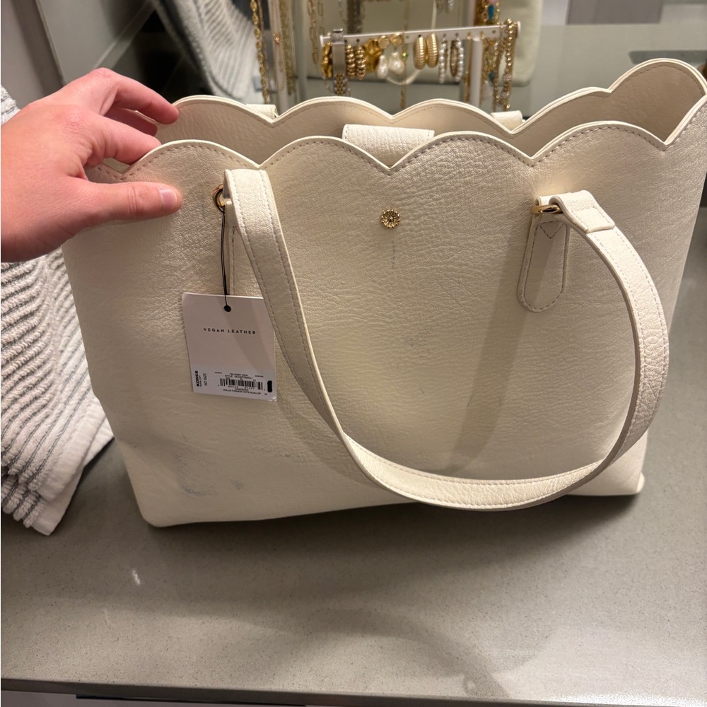 Lauren Conrad Cream Scalloped Tote Bag